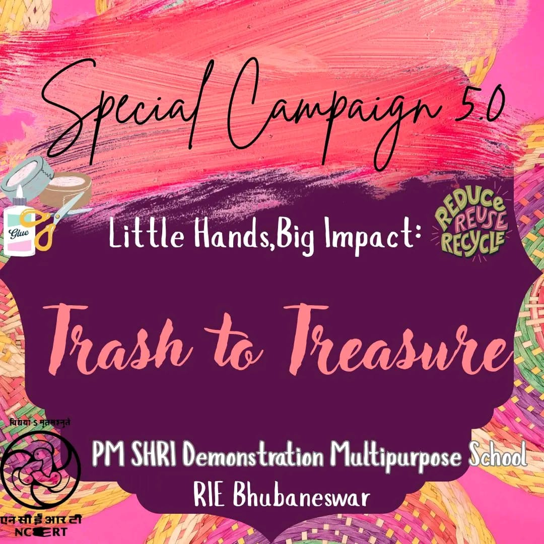 PMShriDMS64BBSR's tweet photo. Students of Classes 1–5 at PM Shri DM School, RIE Bhubaneswar turned waste into wonders under #SpecialCampaign5.0, creating beautiful DIY treasures while learning to Reduce,Reuse & Recycle!
#PMShriDMSchool #RIEBhubaneswar #SustainableEducation #NCERT #CIETNCERT #bestoutofwaste https://t.co/KUMM6NH8yy