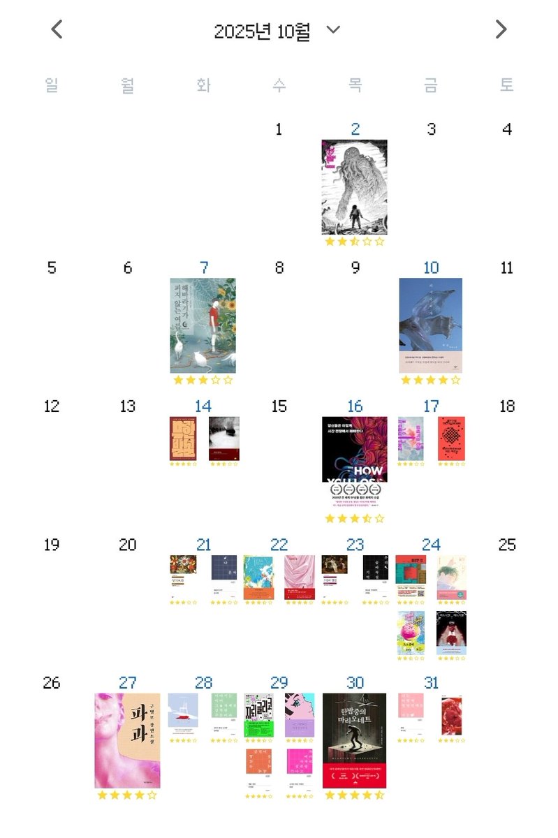 oo6_unh's tweet image. 『10월 독서결산』

살면서 이렇게 책을 읽어본 적이 있나? 생각될 정도로 많이 읽었던 달
현생도 제쳐두고 읽기만 해서 큰일남 ㄷㄷ!! 담달은 시간날 때만 읽는 걸로...

10월 추천작은 『율의 시선』
텍스트 읽고 운 적이 없는데 이건 왜인지 눈물이 또르륵...... 소장하고 싶을 정도로 재미있었다