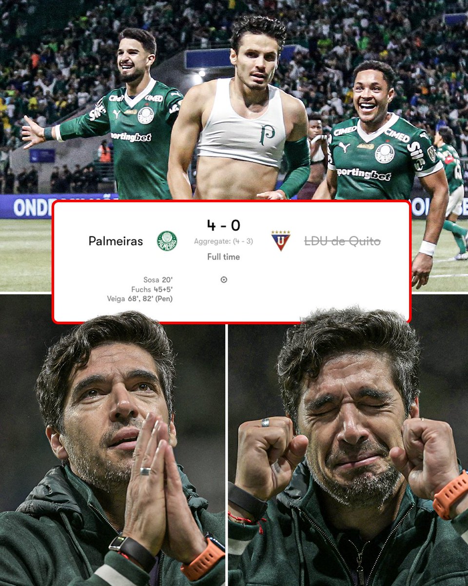 ESPNFC's tweet image. Palmeiras came back from a 0-3 aggregate score by winning 4-0 in the second leg to advance to the Copa Libertadores final 🔥 

Look what it means to head coach Abel Ferreira 💚