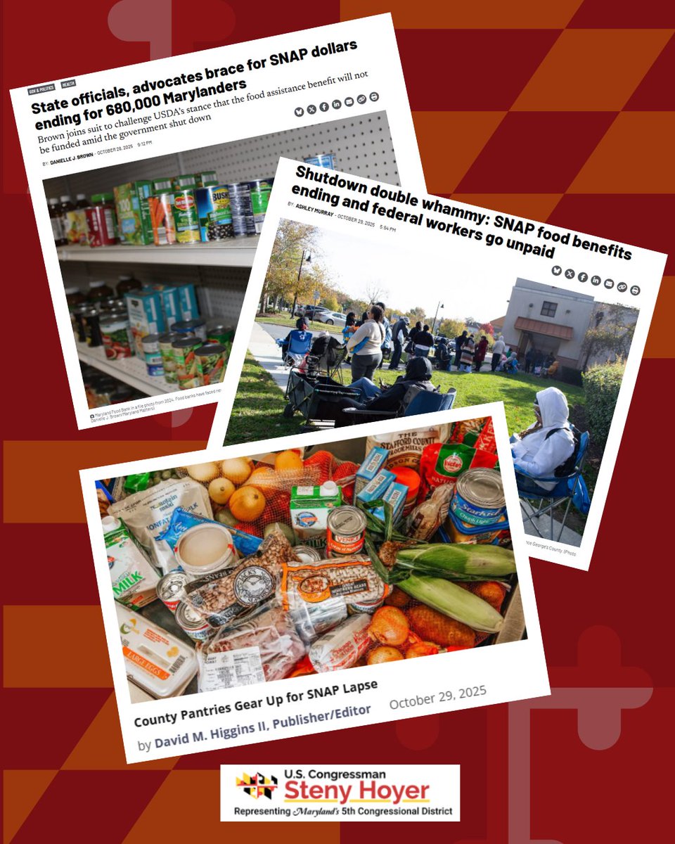Without SNAP benefits, 42 million Americans - including nearly 680,000 in MD - would go without food assistance. Hundreds of federal employees in Maryland &amp; beyond are already turning to their local food banks for help. 

We must put an end to this Republican shutdown.