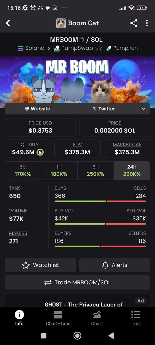 Dexscreener was cheering for $mrboom and so should you