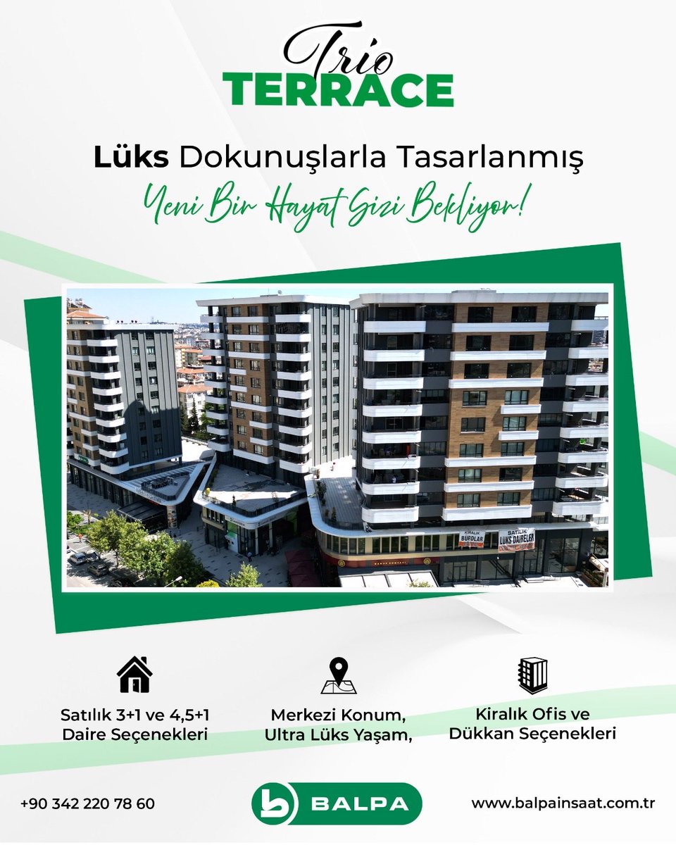 Hayallerinizin ötesinde bir yaşam sizi bekliyor! Gaziantep’in en prestijli semtlerinden Batıkent’te, modern ve ultra lüks yaşam alanları sunan Trio Terrace’ta yerinizi alın.