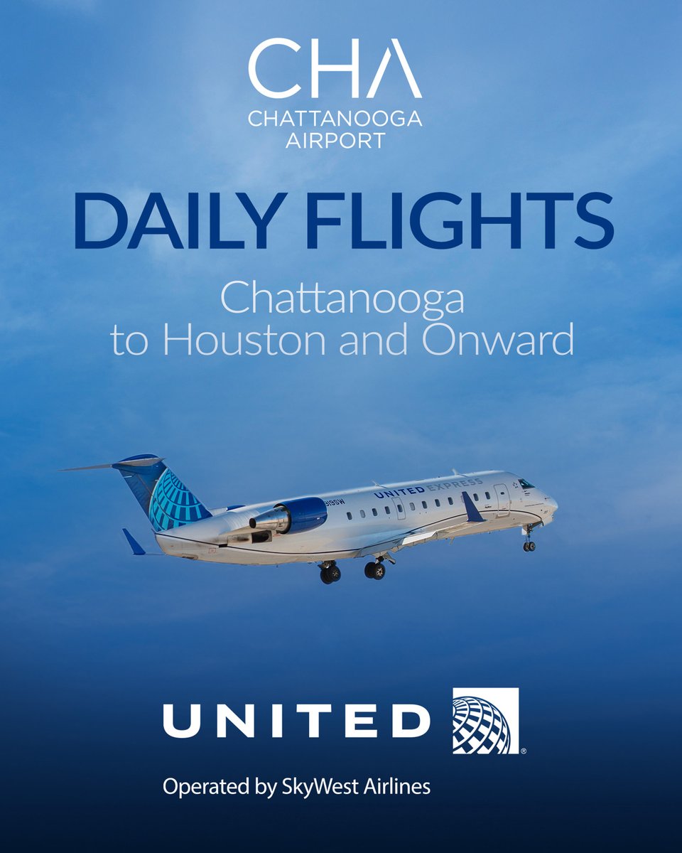 HELLOOO, HOUSTON👋 Starting March 30, 2026, <a href="/united/">United Airlines</a> will launch two daily non-stop flights to Houston, Texas!

Cowboy boots or space suits, we’re ready for Houston and onward🚀🤠 Book your flight today at tr.ee/chattanoogaair…
