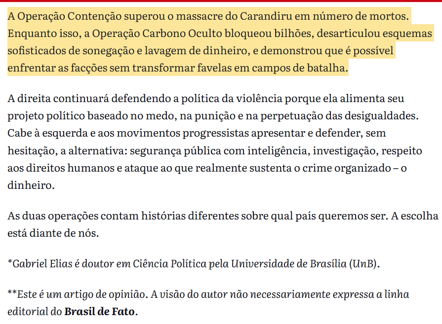 Brasileira48250's tweet image. #OperaçãoContenção 138 asesinatos
#OperaçãoCarbonoOculto Cero

Eso revela dos visiones para nuestro país. Y debemos decidir de qué lado estamos.

La seguridad pública NO se debe medir por el número de cadáveres alineados en las plazas de la favela.

#ForaFascistas del Poder!