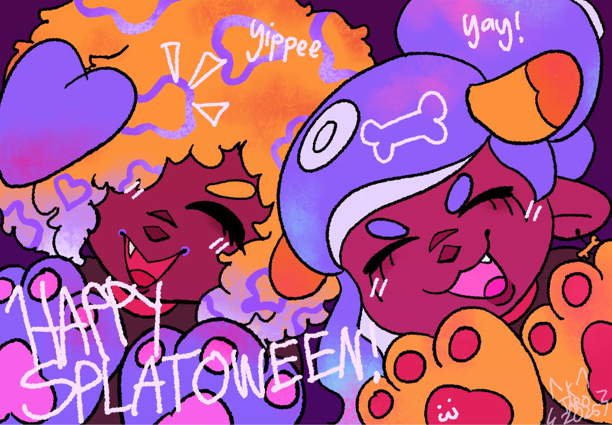 The silly cousins  dress up as dogs yet again for Splatoweennnn (thank goodness I still got splat art in me)

#splatoon #splatoon3 #splatoonart #splatoonoc #Splatoween #taoblu #Halloween2025