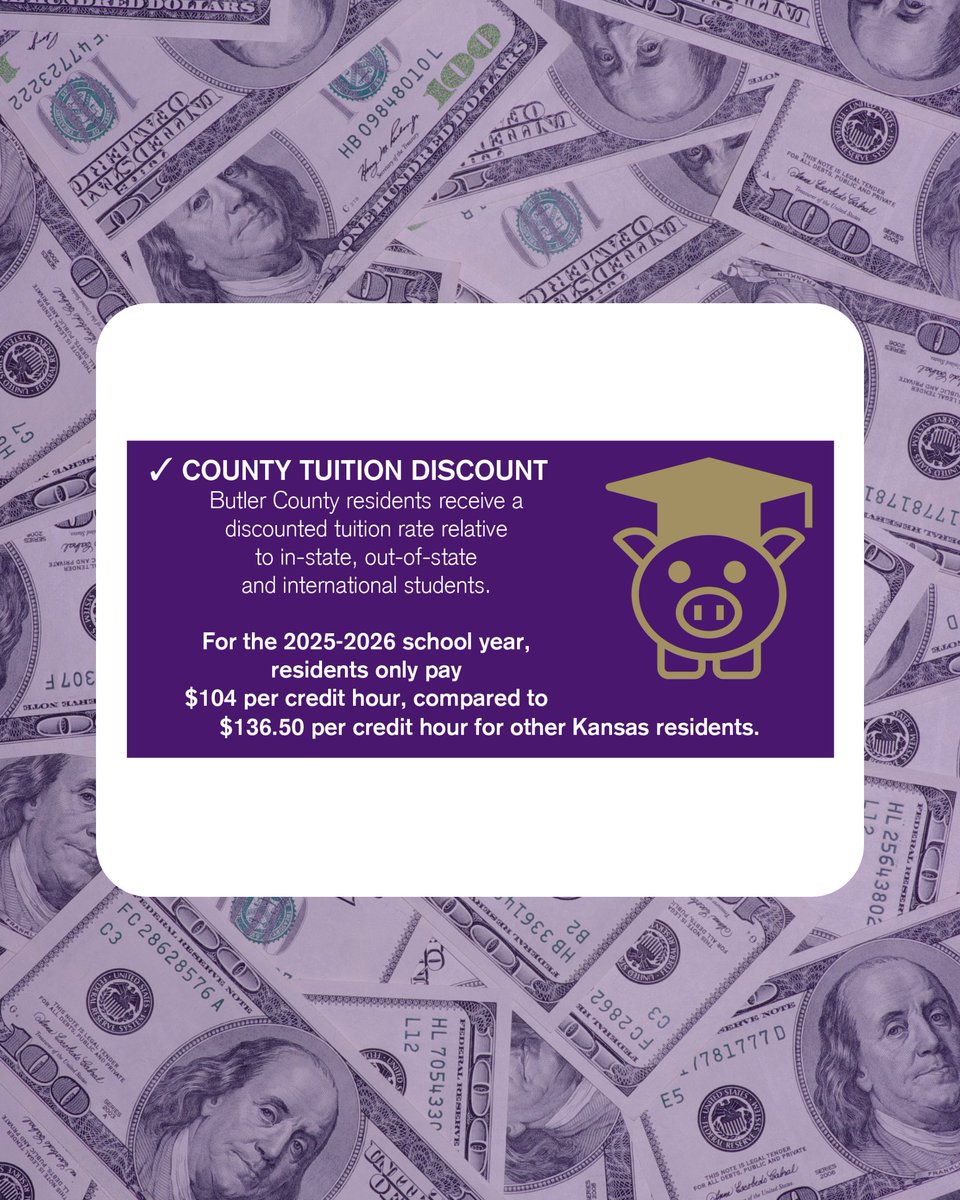 Your county. Your college. Your savings. 💜

Butler County residents pay only $104 per credit hour—a hometown advantage that keeps higher education affordable and close to home.

When you support Butler, you’re investing in local students, local jobs, and our community’s future.