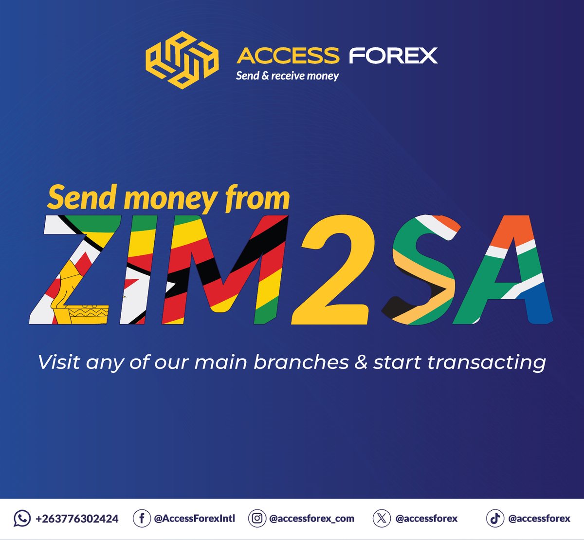 Send money from Zimbabwe to South Africa through Access Forex. Visit any of our main branches &amp; start transacting.
#zim2sa #accessforex #southafrica #citytocity