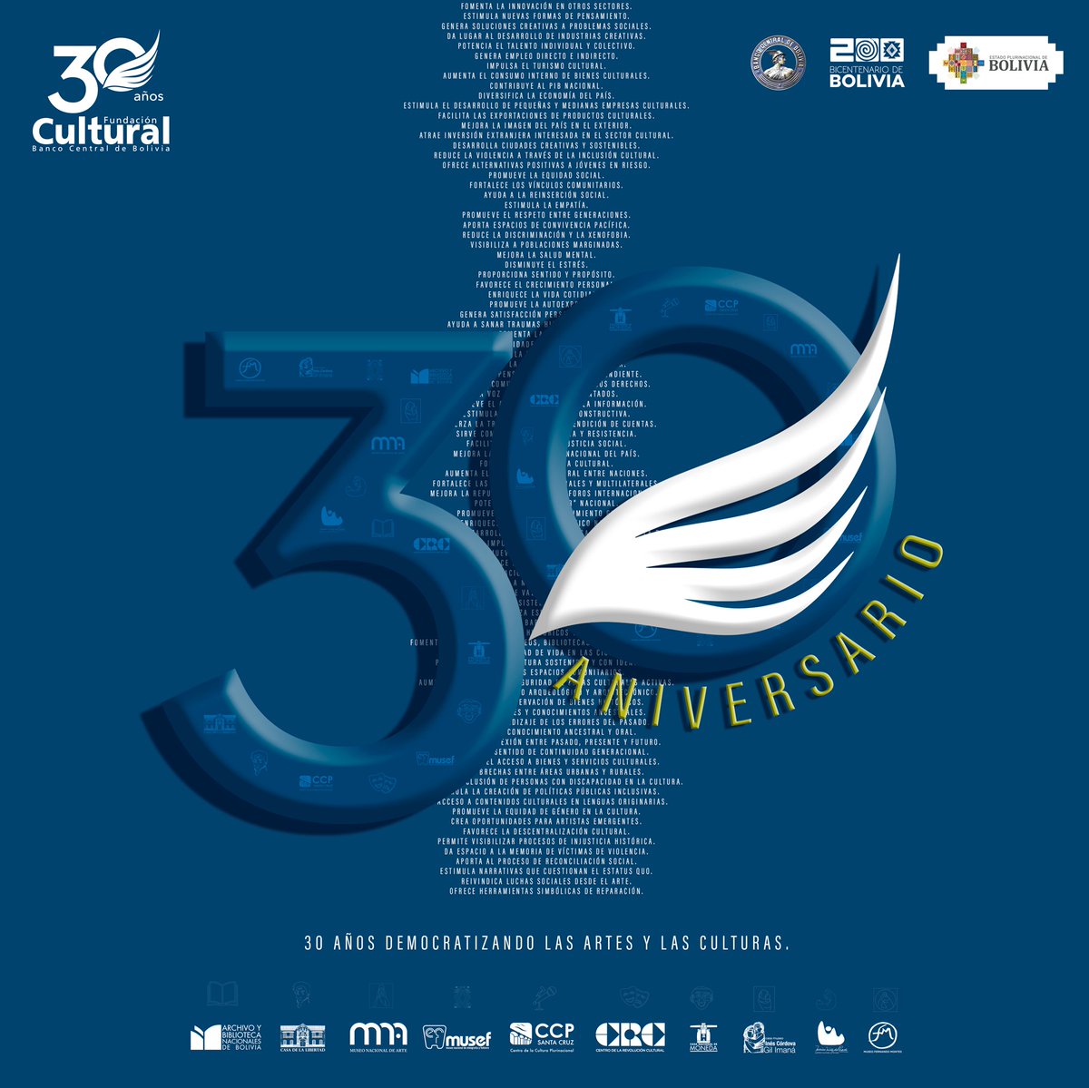#CCP| ANIVERSARIO 
30 años democratizando las artes y custodiando el patrimonio cultural de Bolivia, felicidades a la <a href="/CulturaFCBCB/">Fundación Cultural</a> 

#VivíLaExperienciaCCP #UnidosEnElBicentenario #LaCulturaNosUne