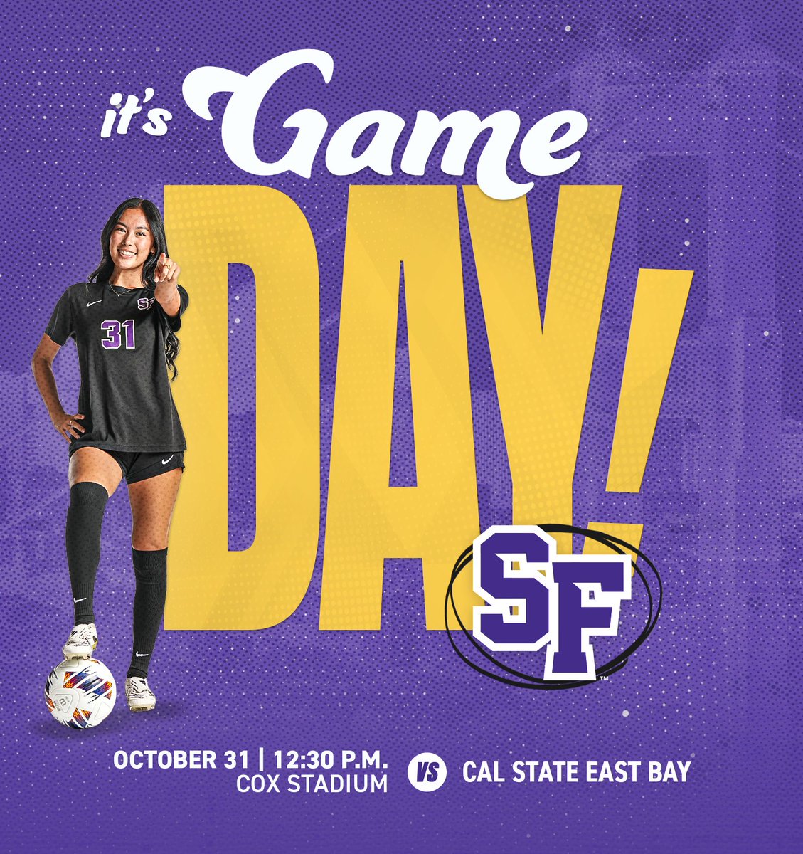 Halloween match-up versus East Bay!

🆚<a href="/EastBayPioneers/">Cal State East Bay Pioneers</a> 
🕧12:30 pm
📺 flocollege.com
📊sfstategators.com/livestats_wsoc
🎟️sfstategators.com/tickets