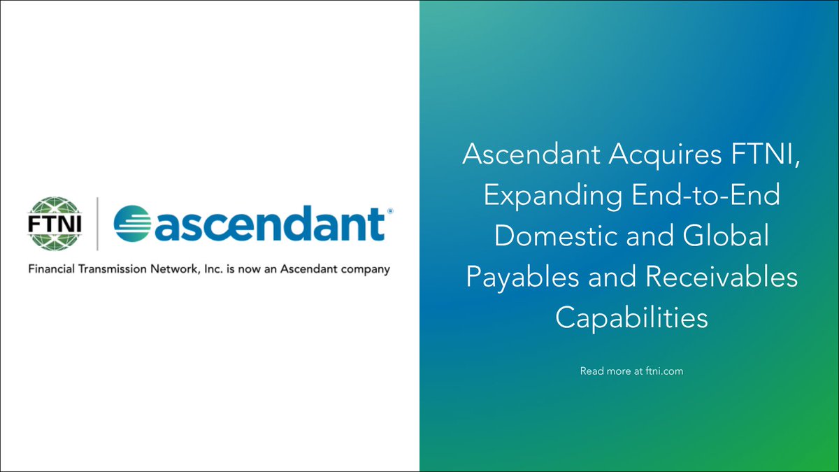FTNI's tweet photo. FTNI is proud to share that we have joined Ascendant, a global leader in payments. This step represents a significant opportunity to expand what we can deliver to our clients and the industries we serve.

Read more about the announcement here: https://t.co/FsC42BrAog https://t.co/y00AYu8cNC