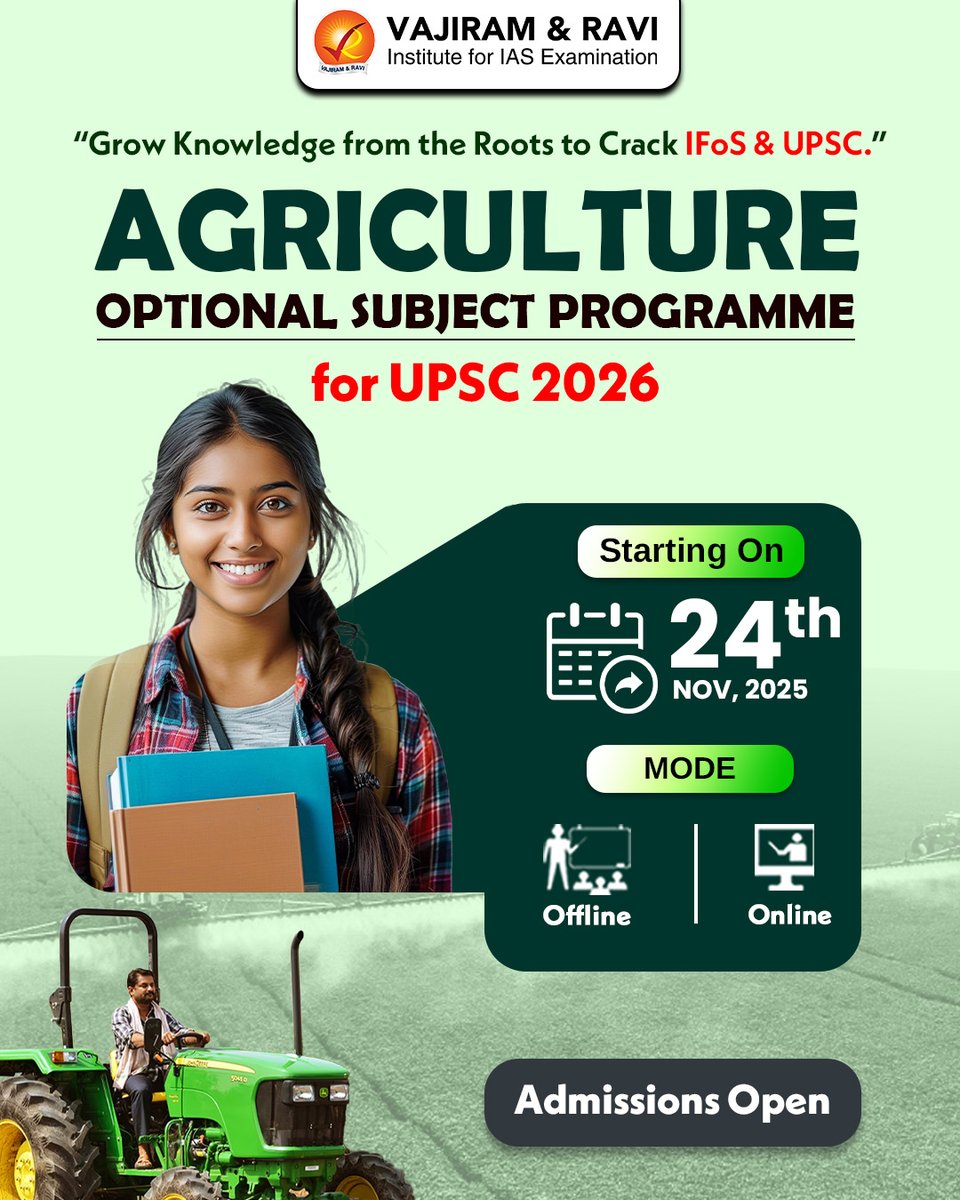 VajiramRavi's tweet image. 🌾 Crack IFoS &amp;amp; UPSC CSE with Confidence!

For Enquiries: docs.google.com/forms/d/18nnU7…

#AgricultureOptional #UPSC2026 #IFoS #VajiramAndRavi #UPSCOptionalSubjects #IASPreparation #CivilServicesExam #UPSCClasses #UPSCMentorship #KrushnaBhokare #UPSCStrategy #OptionalWithVajiram