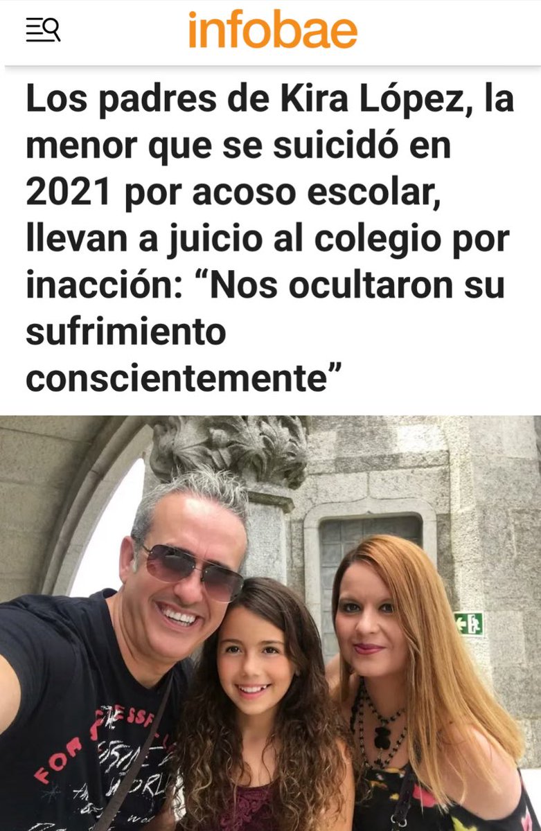 Hace unos días que nos hicieron esta entrevista a <a href="/JMporKiraLopez/">José Manuel López Viñuela - Padre de Kira López</a> y a mi sobre el caso de nuestra hija Kira y la causa judicial contra el colegio Manyanet Sant Andreu de Barcelona donde Kira fue víctima de acoso escolar y maltrato docente. 
👉 infobae.com/espana/2025/10…