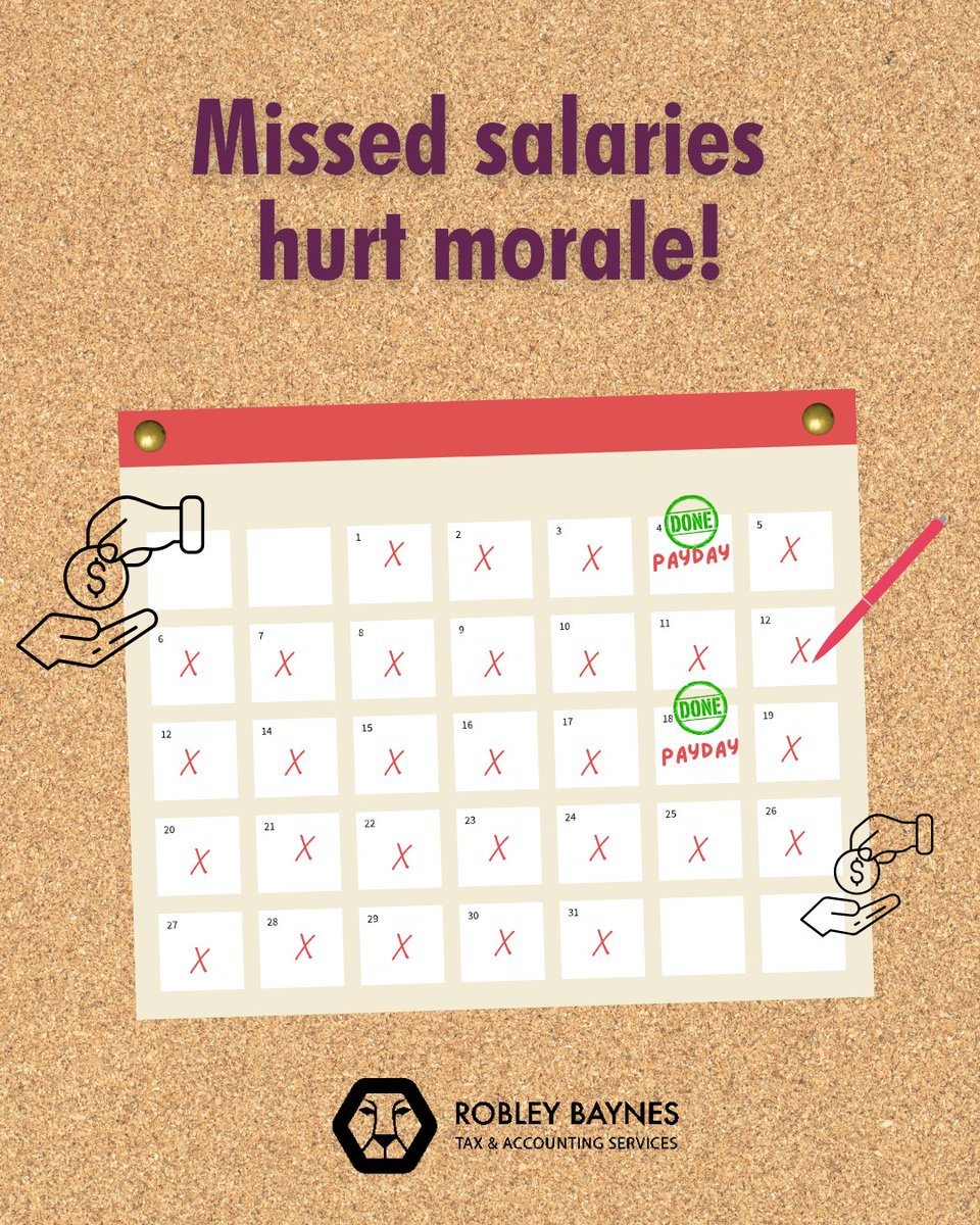 robleybaynes's tweet photo. Is your team's morale suffering from missed paydays?😔At Robley Baynes, we guarantee timely and accurate payroll services!😃
Learn how we can streamline your payroll: 
📞: +1(868)293-1508 
📧: service@robleybaynes.com 
🌐: https://t.co/k5Yp25TMVn https://t.co/RV4JTG9C4q