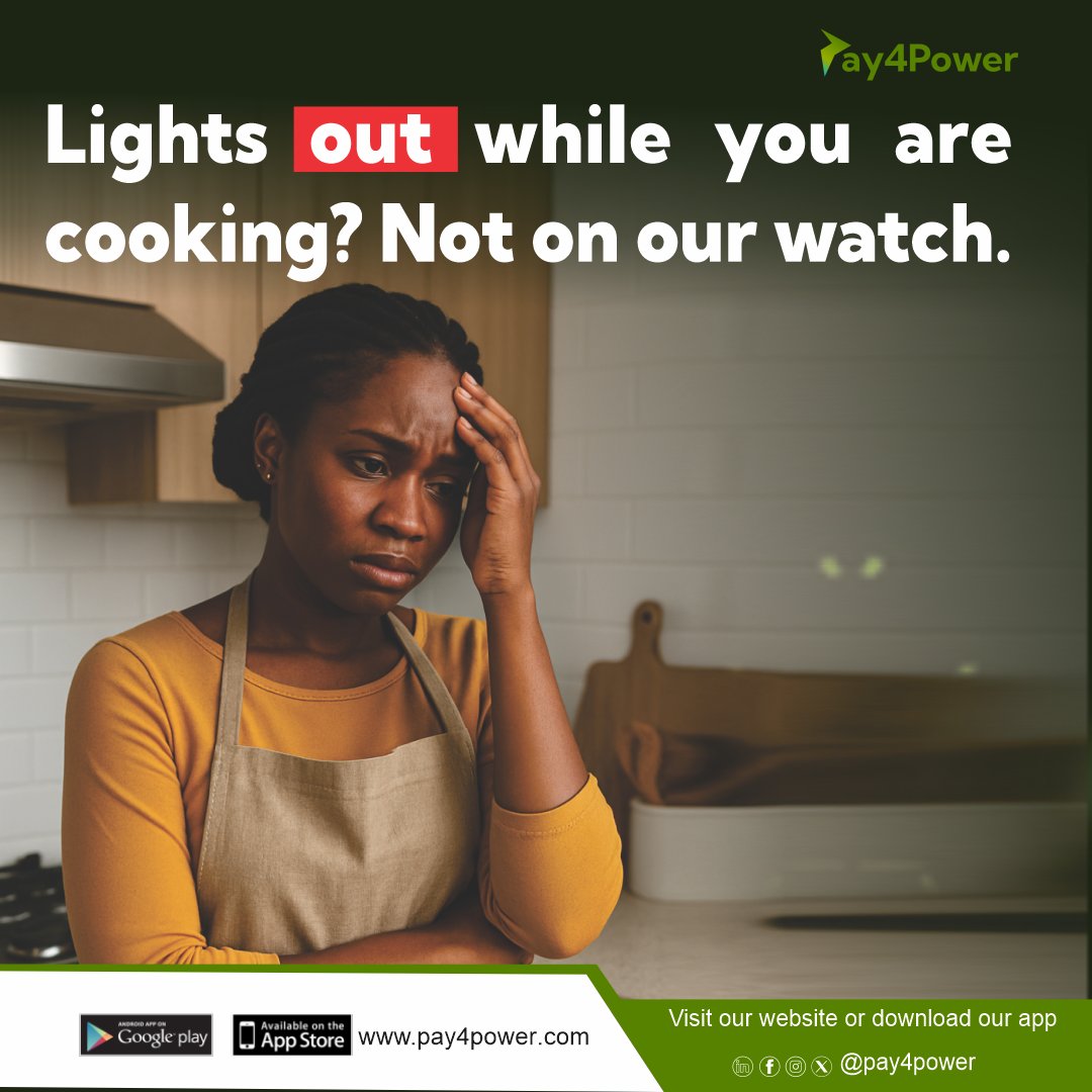 Pay4PowerLTD's tweet image. No one likes a blackout and half-cooked dinner 😅 — keep your kitchen powered! 
 Tap, recharge, and stay in control with Pay4Power.
#Pay4PowerInstantElectricity #SmartUtilities #NoBlackoutExcuse #DigitalUtilitySolutions