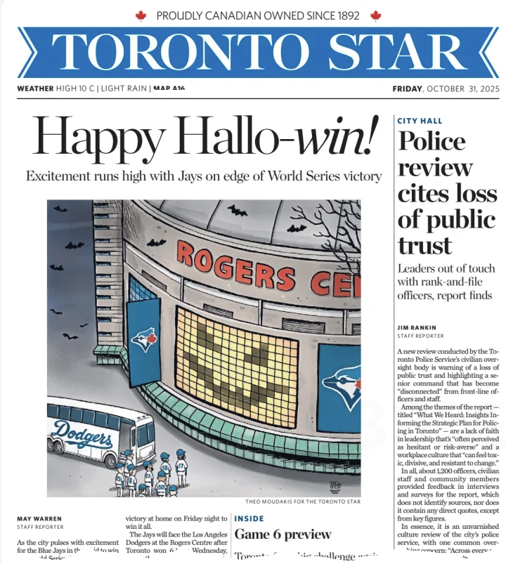 TheoMoudakis's tweet photo. Jeepers Creepers! Today's front page of @TorontoStar 😱 https://t.co/aWYXdrALb1