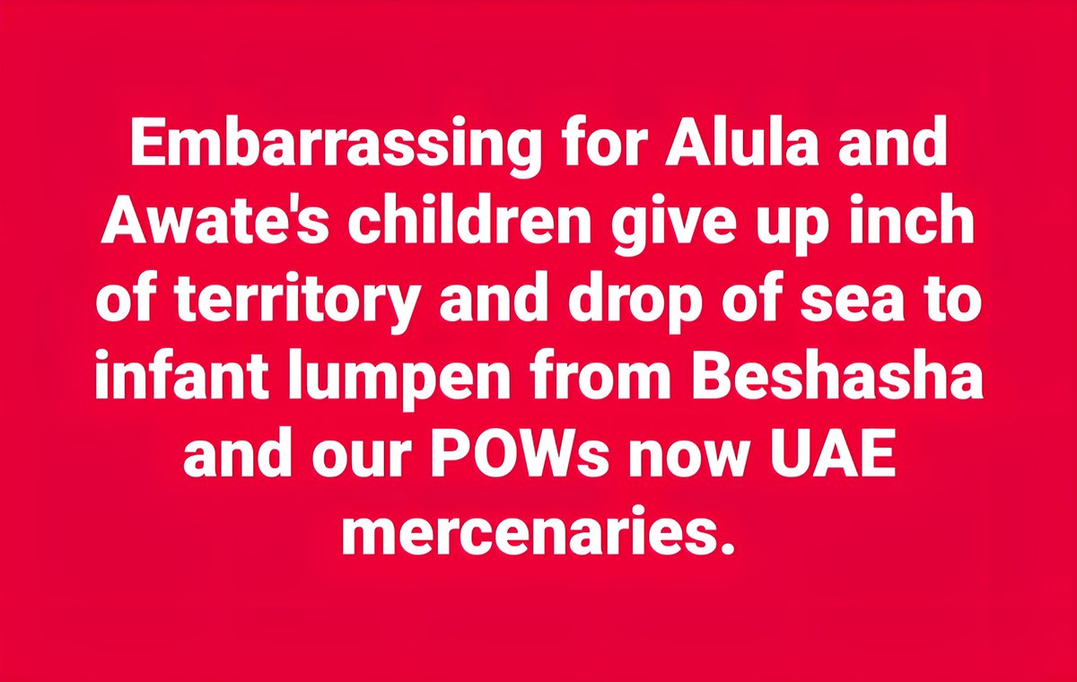 LemlemTigest's tweet image. #Embarrassing for #Alula and #Awate's #children #give #up #inch of #territory and #drop of #sea to #infant #lumpen from #Beshasha and our #POWs now #UAE #mercenaries.