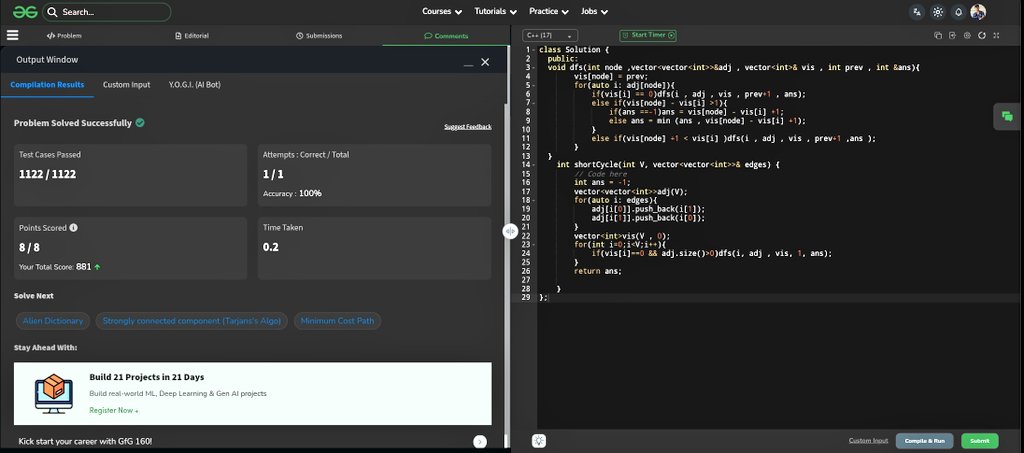 Subhojyoti_110's tweet image. #POTD of @geeksforgeeks

Problem : Shortest Cycle

Approach : DFS to find the shortest cycle by tracking node depths and detecting back-edges.

#GeeksforGeeks  #dsa #competetiveprogramming