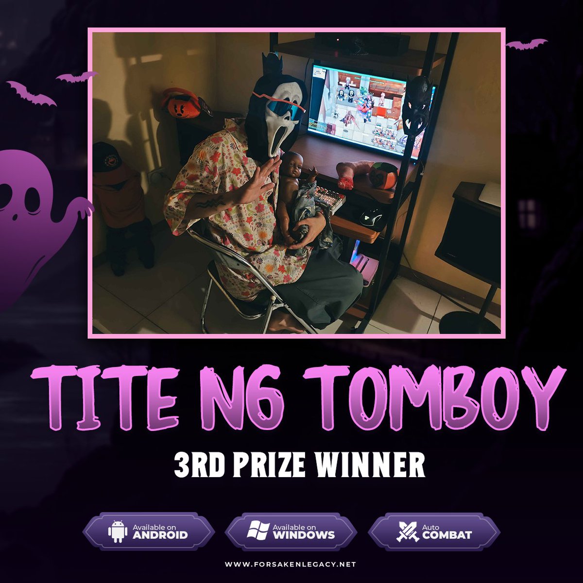 Forsaken_RO's tweet photo. 🎃Here are the winners of the IRL Cosplay Category for our Halloween Cosplay Challenge!🎃

🥇 1st Place: DocManu 
🥈 2nd Place: Luxferous_Gaming 
🥉 3rd Place: Tite Ng Tomboy  

Participation Rewards are given to the following:
@hakister  
Mapple 
jdevilph 
Joons 
jenous61 
wapak 
themarc15 

🏆 Prizes
IRL Cosplay Winners
🥇 1st Place: 1 Halloween Costume Set of Choice + 100 Legacy Tokens + Limited Discord Role (“Nightmare Chaser”) 
🥈 2nd Place: 2 parts of a Halloween Costume Set of Choice + 50 Legacy Tokens 
🥉 3rd Place: 1 part of a Halloween Costume Set of Choice + 3 Event Boxes + 25 Legacy Tokens

Participation Rewards
🎖️ 3 Trick-or-Treat Boxes (with consumables + small chance for rare goodies)

Congratulations to all the winners and Happy Halloween! 🎃

Join us now 🔥 
🔗Website: https://t.co/MxB0miQHLb 
🗨️Discord: https://t.co/57gOp1Ib6a 
📖Wiki: https://t.co/aNSTlnFRJr

#ForsakenLegacy #HalloweenEvent #Cosplay