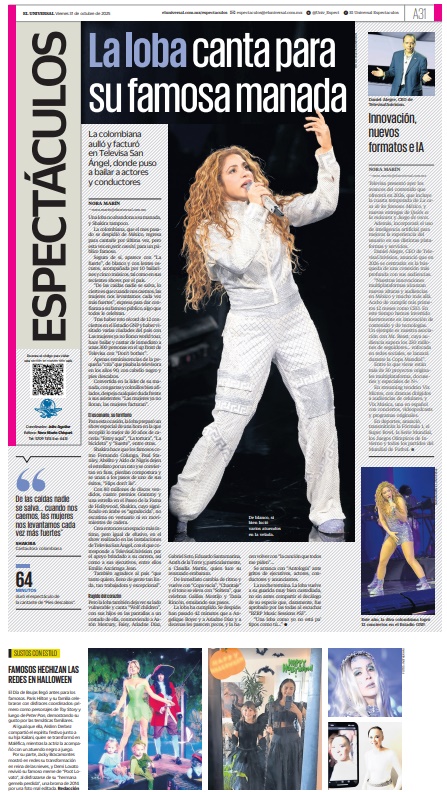 #EnPortada La colombiana <a href="/shakira/">Shakira</a> aulló y facturó en Televisa San Ángel, donde puso a bailar a actores y conductores 🐺💃🕺🎶
eluniversal.com.mx/espectaculos/s…