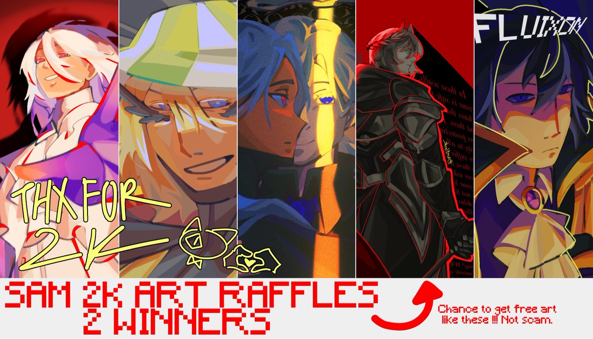 Sam4lmk's tweet photo. 2K FOLLOWERS ART RAFFLE 

To congratulate such a huge milestone, I’ll be picking 2 random winners who’ll receive fully rendered artworks !!!

To enter:
Follow me
Like &amp; RT
Comment ur OC !

The winners will be announced on 10 November 
#artraffle https://t.co/d7OKkaFVBV