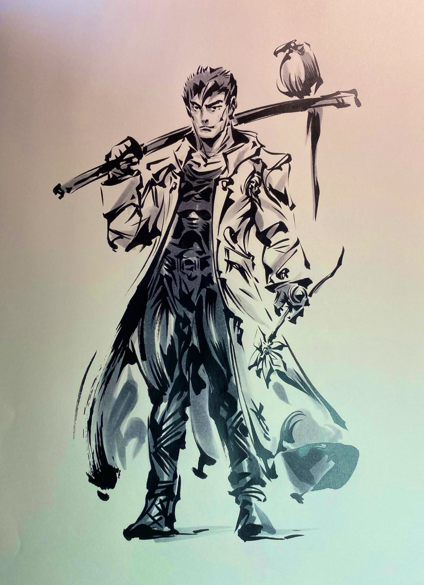 こちらも同じ頃に描いたスケッチ。少年大河と聖獣。ボツになったが