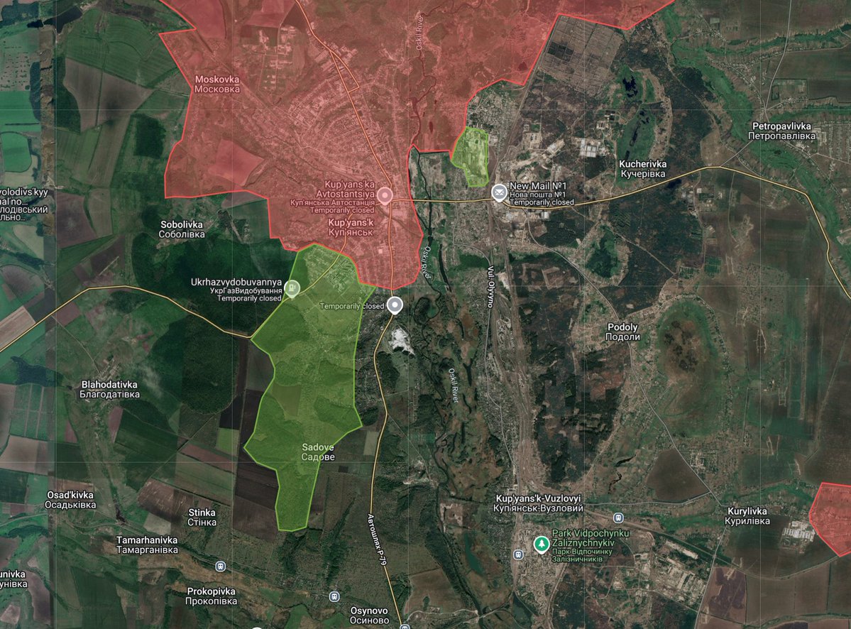 Russian forces have entered Sadove south of Kupyansk and an industrial facility in eastern Kupyansk.
