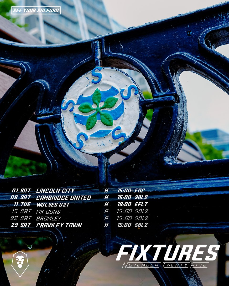 📆 November's schedule

Available tickets can be found online at salfordcitytickets.co.uk