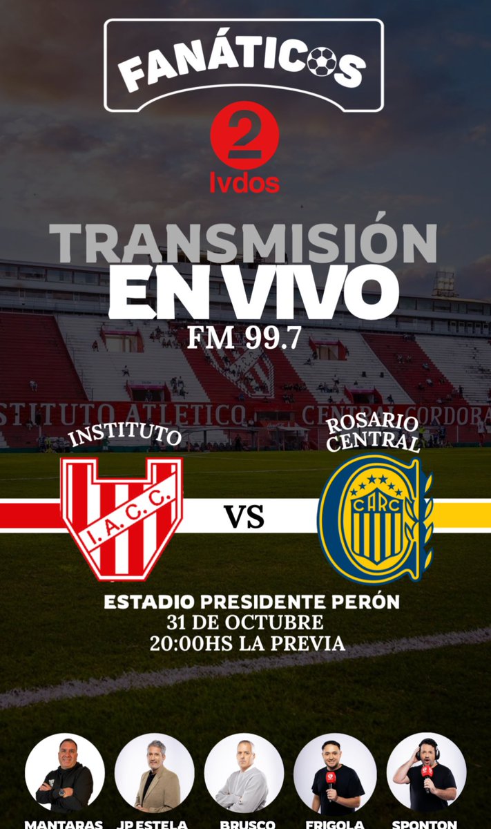 Hoy estamos en INSTITUTO VS ROSARIO CENTRAL por LV2
Escucha lvdos.com