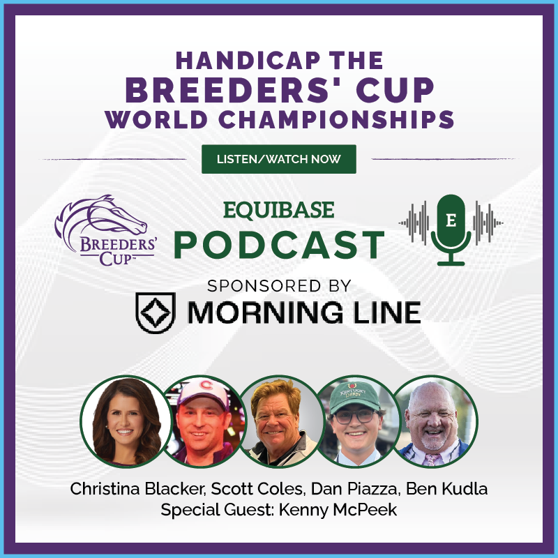 Equibase's tweet photo. Start your day handicapping the @BreedersCup with the Equibase Podcast, sponsored by @morninglineio! 🟣🎙️

Join @ChristinaFDTV from @FanDuel_Racing, NHC Champions @Coles_17 & @piazza_dan as well as @benkudla from Equibase as they handicap the 42nd Breeders' Cup!

Featured races:
🟣Distaff
🟣Classic
🟣Juvenile Fillies
🟣Filly & Mare Sprint
🟣Sprint
🟣Dirt Mile

📺YouTube: https://t.co/kJLgtibpEx

🎧All platforms:
https://t.co/jO8dMK8MYM