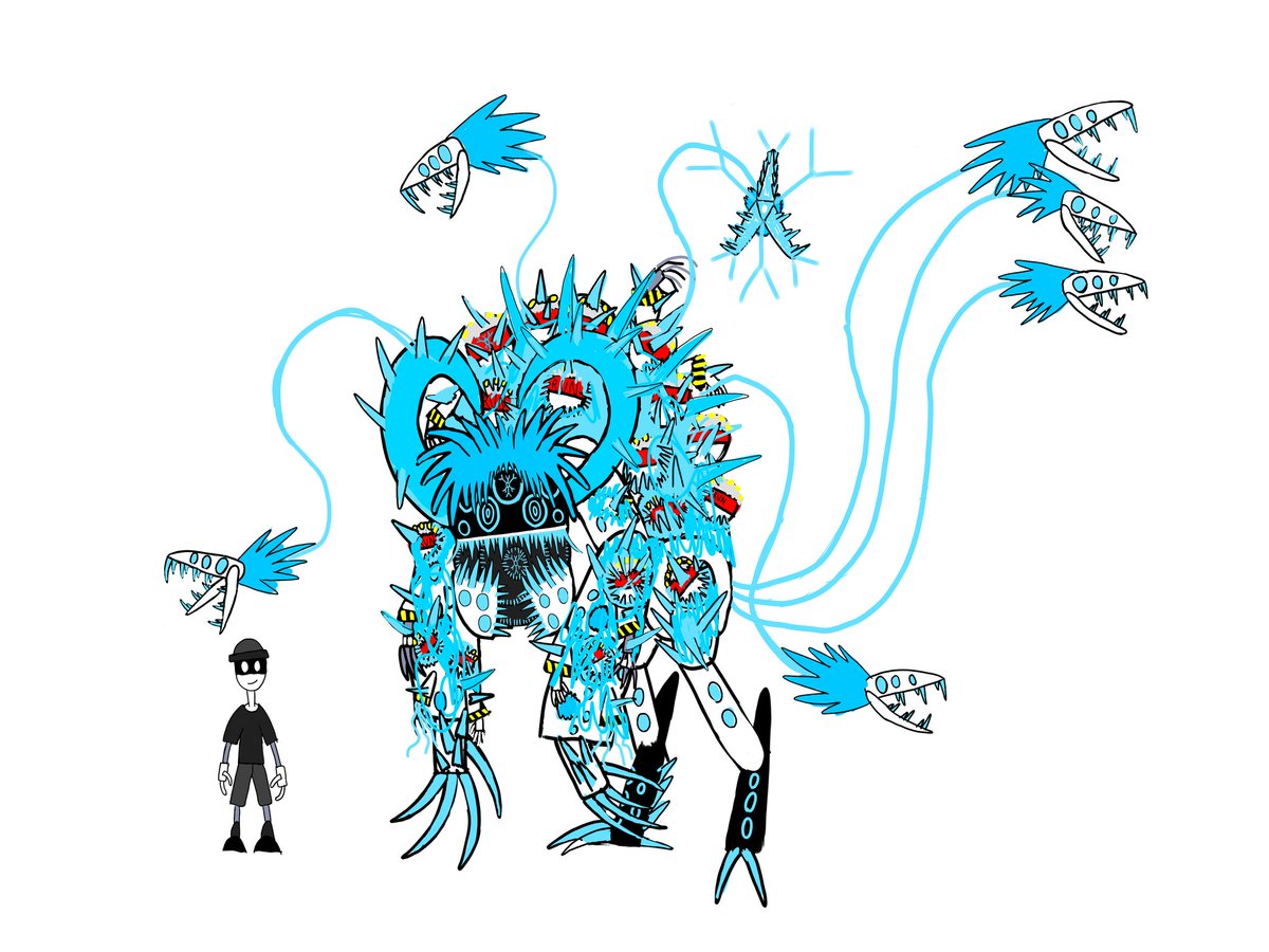 DummiselFan's tweet image. Happy Helloween!
Das ist Llirik der Verschlinger oder Monströser Llirik. Sein Körper besteht fast aus Demontagedrohnenkörper.
Jede Demontagedrohnen in seiner nähe wird verschlungen oder mit ihm verschmolzen. Das andere Bild ist die ursprüngliche Skizze.