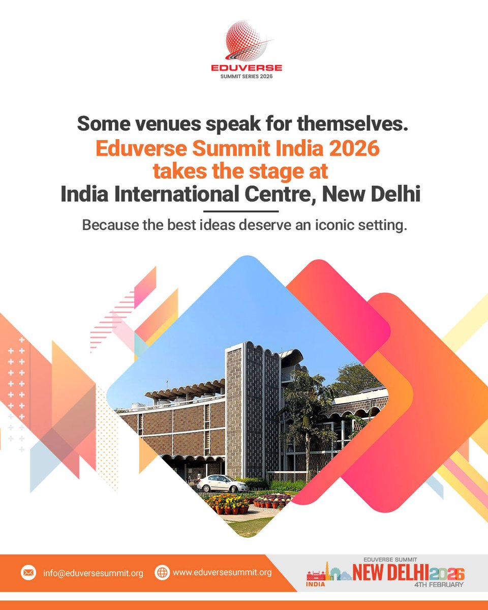 EduverseSummit's tweet photo. Some venues don’t just host ideas - they shape them.

Eduverse Summit India 2026 takes the stage at India International Centre, New Delhi - a setting built for dialogue, discovery, &amp; global connection.

#EduverseSummit #IIC #HigherEducation https://t.co/xHuvXxPQom
