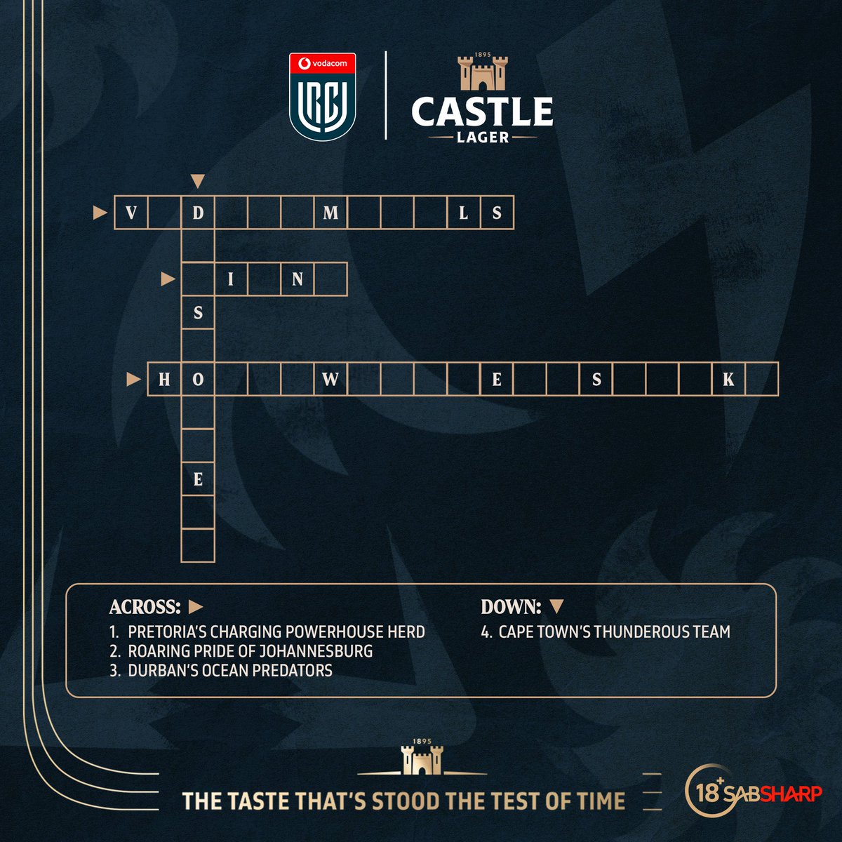 CastleLagerSA's tweet image. From Pitori to Dubane, Cape to Jozi  @Vodacom URC x Castle Lager  ifikile.

Do you know which 4 South African teams are in the @Vodacom URC?

Let us know and we might surprise you in the DMs.