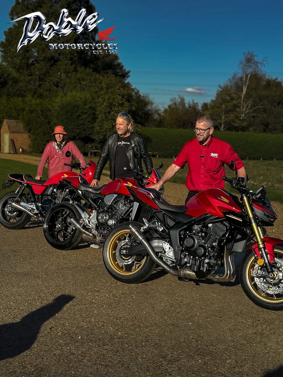 DobleHonda's tweet photo. It’s #5FourFriday! here’s a first to be captured in a photo… The classic #Honda #CB1100RS #5Four, to the modern #CB1000R 5Four, and now the bold #CB1000HornetSP 5Four - each one crafted with passion, finished in Honda’s legendary Red, White & Blue endurance colours, and made to celebrate true riding heritage!
Call our Sales Hotline FREE on…
📞 0800 975 2669
#WeAreBikers
‘Our Business Is For Your Pleasure’