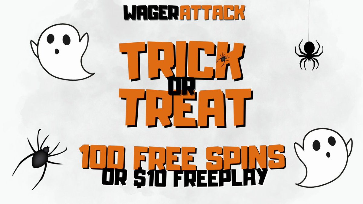 Happy Halloween from your friends at Wager Attack!

We are giving everyone 100 Free Spins or $10 Free Play

1. Retweet this Post 🔁
2. Click the link and enter your account number and which treat you would like!👇

bit.ly/47gXyhw

(credits will be applied within 24hr)