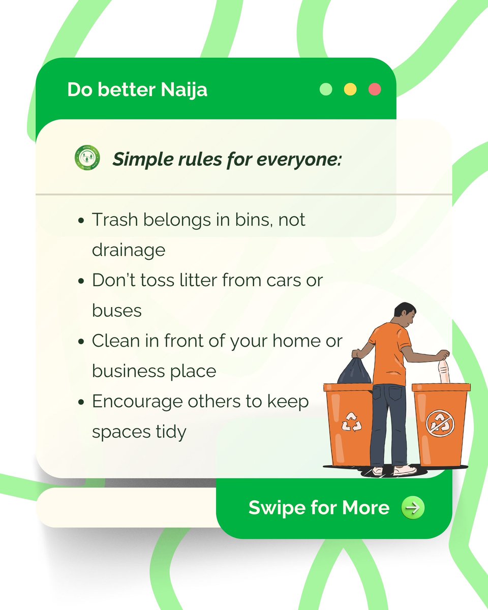 _dobetternaija's tweet image. ✅ Government must provide and maintain waste systems.

✅ Citizens must use them and hold each other accountable.

#DoBetterNaija #CleanNigeria #SharedSpaces #CivicHygiene #Accountability