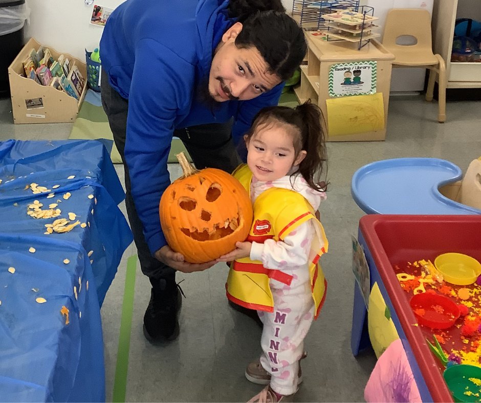 Pumpkin carving with dad at Rockdale Center Head Start was a great bonding experience! Scooping, squishing, and exploring pumpkins also helps young children develop fine motor skills, sensory awareness, and creativity.

Head Start is enrolling: catholiccharitiesjoliet.org/services/early…