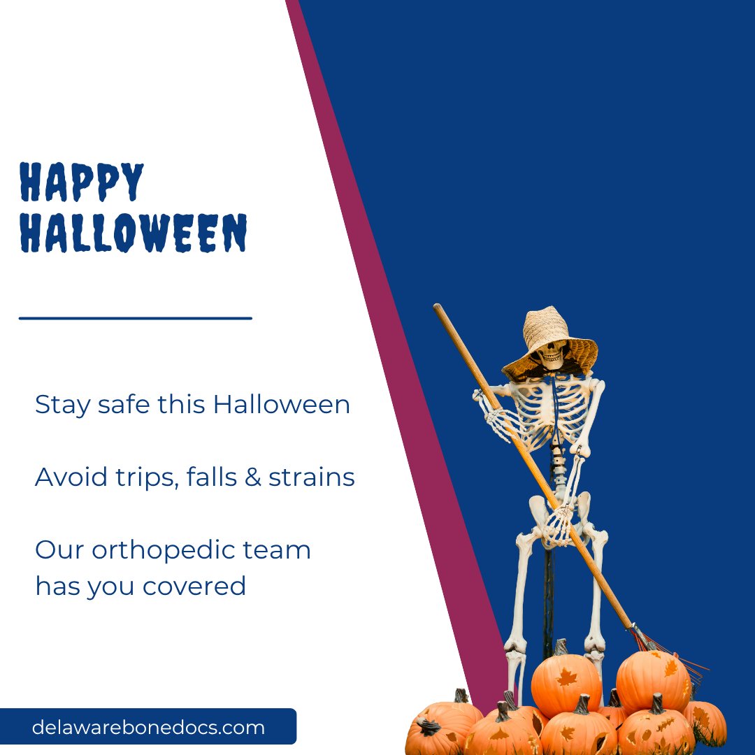 DelBoneDocs's tweet image. Halloween should be spooky, not painful! From tripping hazards on dark sidewalks to carrying heavy treat bags, the season can lead to unexpected falls and strains. Our orthopedic team is here to keep you moving -  safely. 👻🦴

#FunFactFriday #HalloweenSafety #BoneHealth