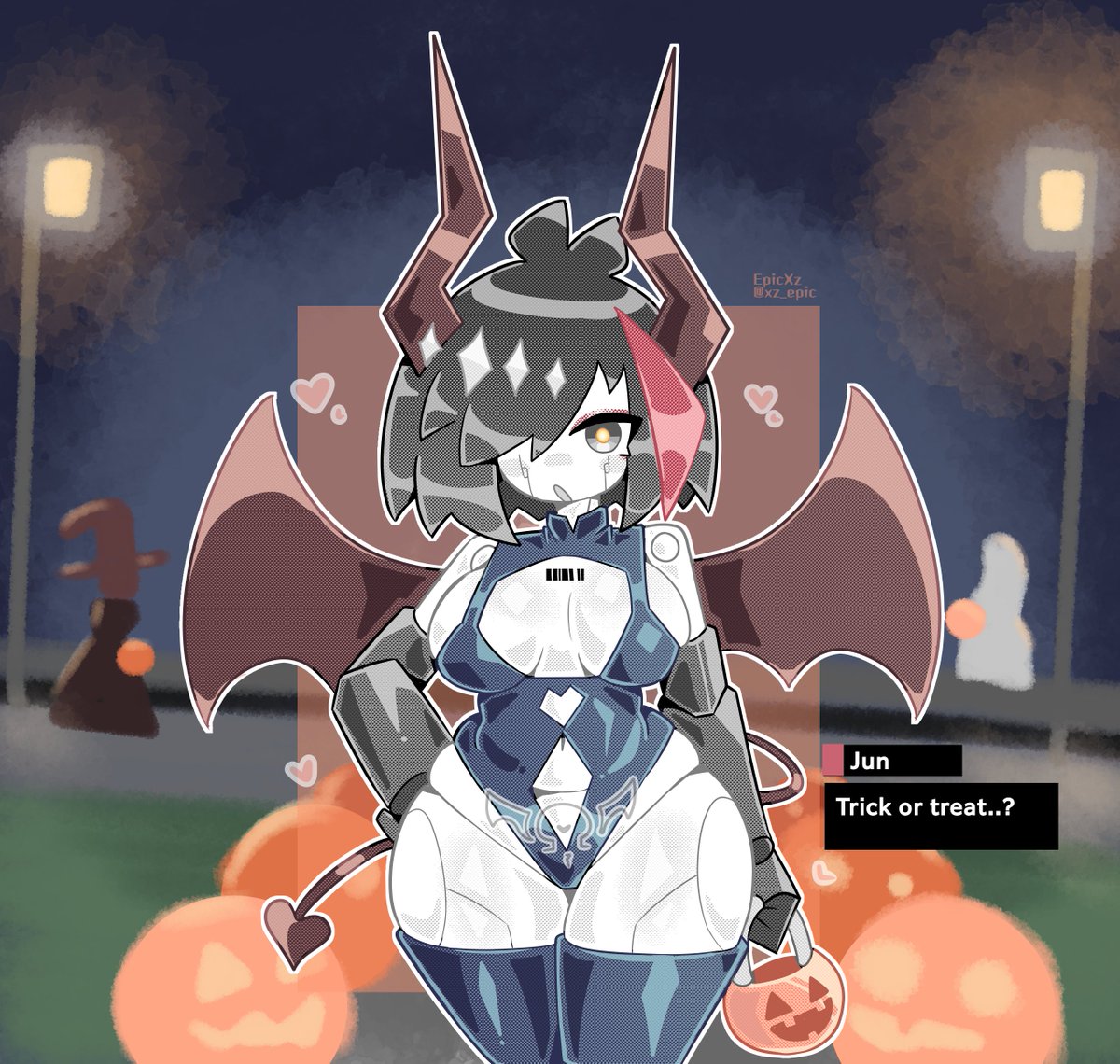 "Trick or treat? ❤️🎃"

MDRG from <a href="/incontinentcell/">My Dystopian Robot Girlfriend🔞</a> 

#fanart #MDRG #MyDystopianRobotGirlfriend #Robot #robotgirl #Halloween #demongirl