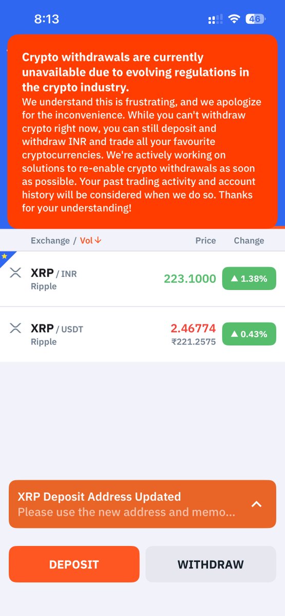 Not able to withdraw to other crypto exchange my asset
why?
<a href="/WazirXCares/">WazirX</a> <a href="/WazirXIndia/">WazirX: India Ka Bitcoin Exchange</a> <a href="/NischalShetty/">Nischal Shetty</a>