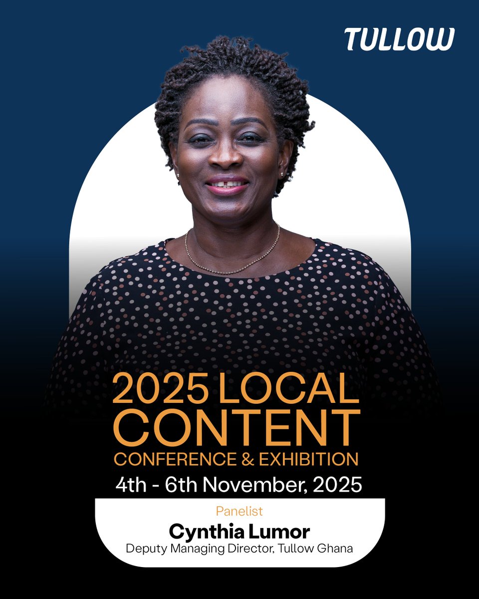 Cynthia Lumor, our Deputy Managing Director, will be a panelist at the 2025 Local Content Conference and Exhibition, bringing her insights on empowering local participation and shaping a sustainable future. 

#tullowghana #buildingabetterfuture