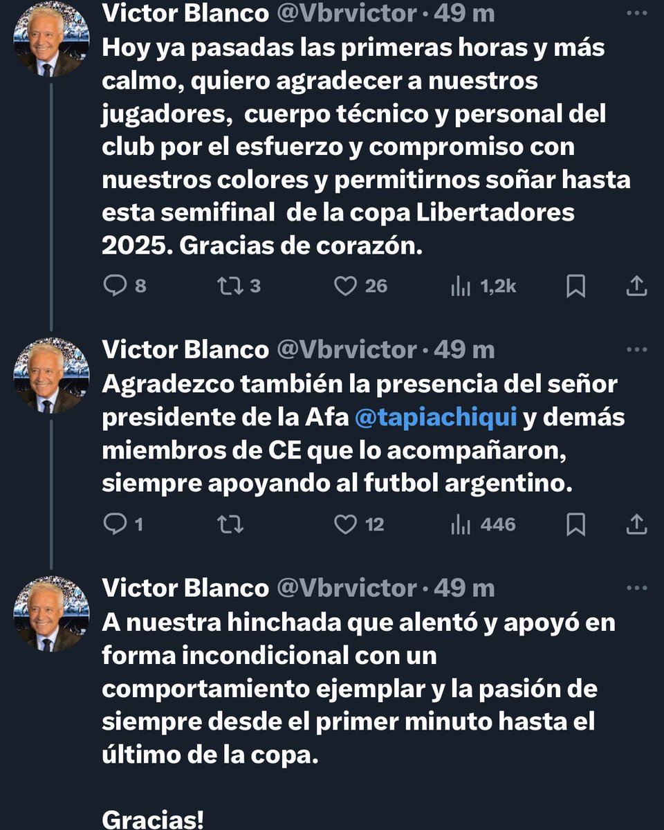 DataRacingOK's tweet photo. ✍🏻 El comunicado del ex presidente de RACING VÍCTOR BLANCO en su cuenta de Twitter, tras la participación de La Academia en la Copa Libertadores. https://t.co/SIQnx296A4