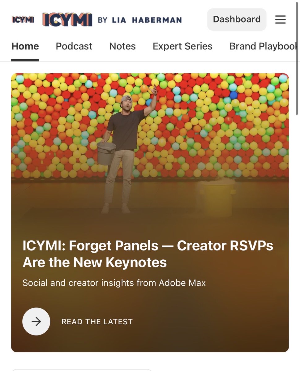 ICYMI: Forget Panels — Creator RSVPs Are the New Keynotes

My notes from Adobe Max, including Mark Rober’s viral content slide, the truth about LinkedIn’s hashtags and a decision matrix for posting memes 

 liahaberman.substack.com/p/icymi-forget…