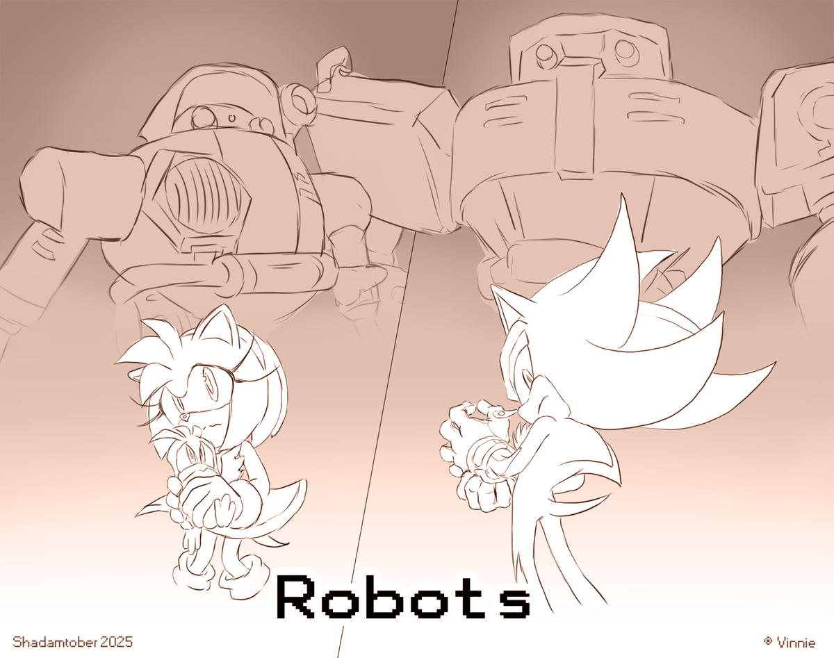 Also had another idea. 
A cute parallel: robot friends!

Day 15: Robots
#Shadamytober2025 #Shadamytober #shadamy