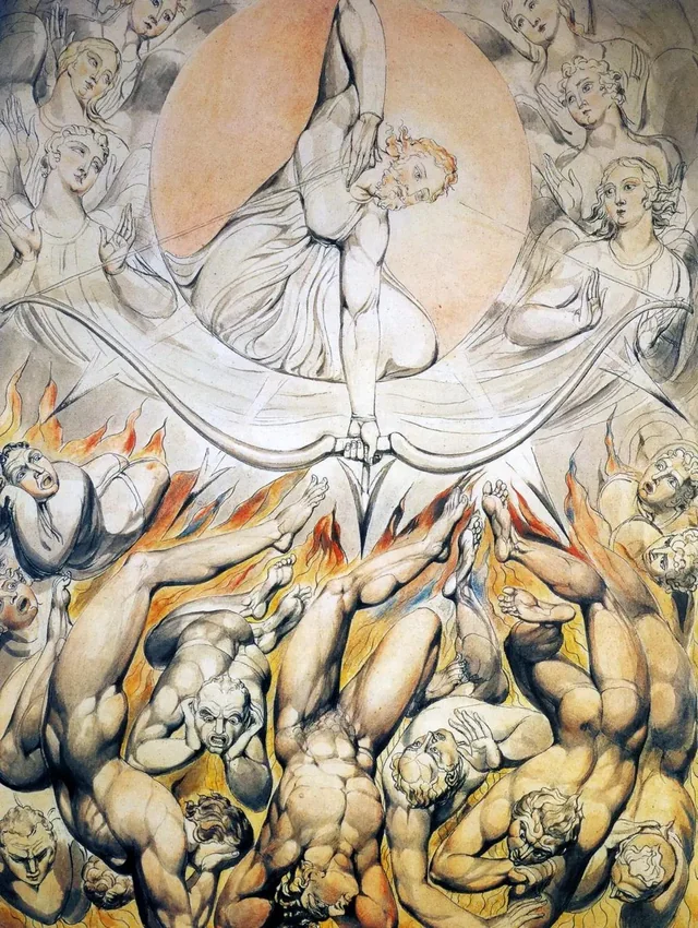 LaocoonofTroy's tweet photo. "Rout of the Rebel Angels," by English poet and painter, William Blake, 1808. https://t.co/gOvor8I87D