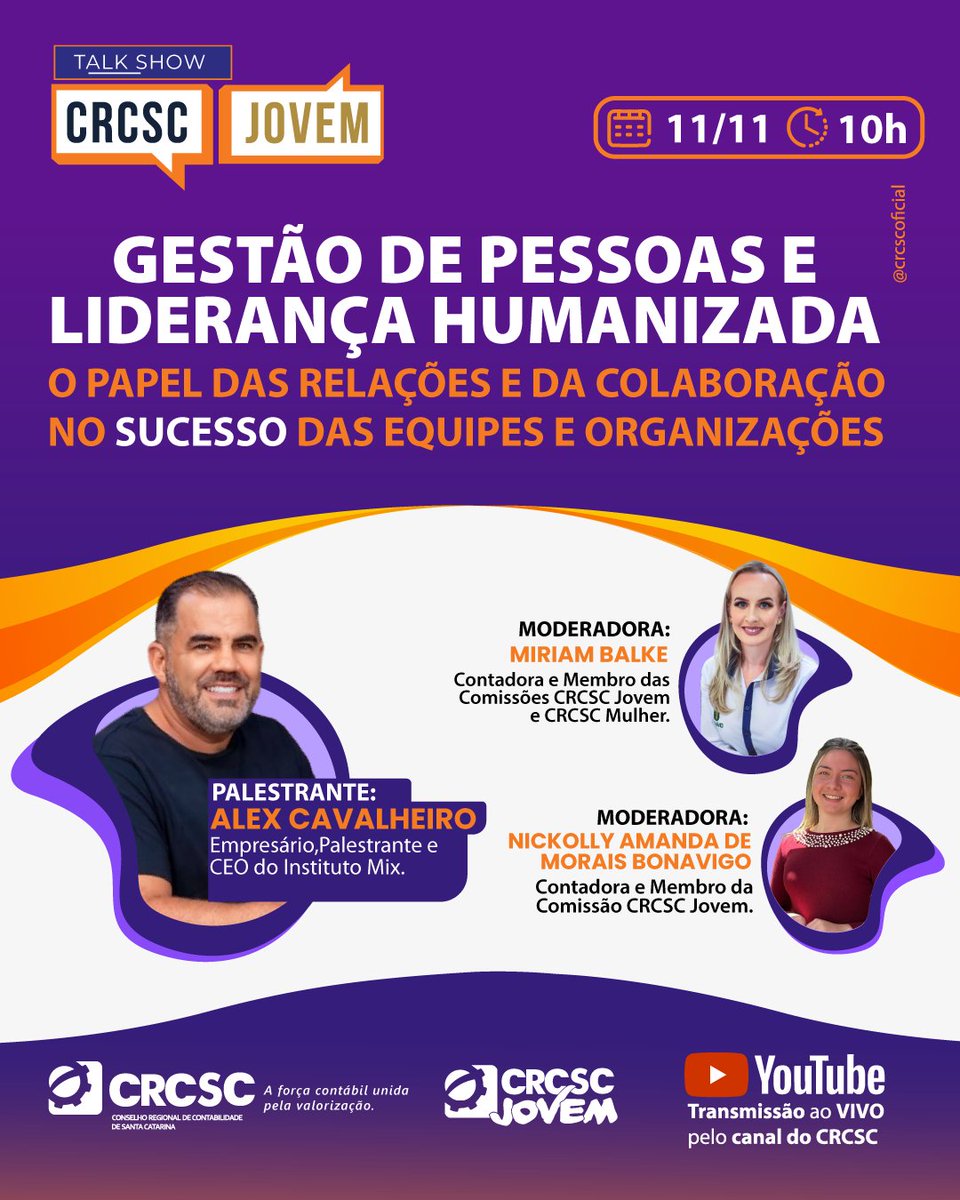CRCSCOFICIAL's tweet image. O CRCSC e a Comissão CRCSC Jovem realizarão no dia 11/11, às 10h o Talk Show CRCSC Jovem “Gestão de Pessoas e Liderança Humanizada: O Papel das Relações e da Colaboração no Sucesso das Equipes e Organizações”.  ✅Inscrições no link: www1.cfc.org.br/evento?WEW