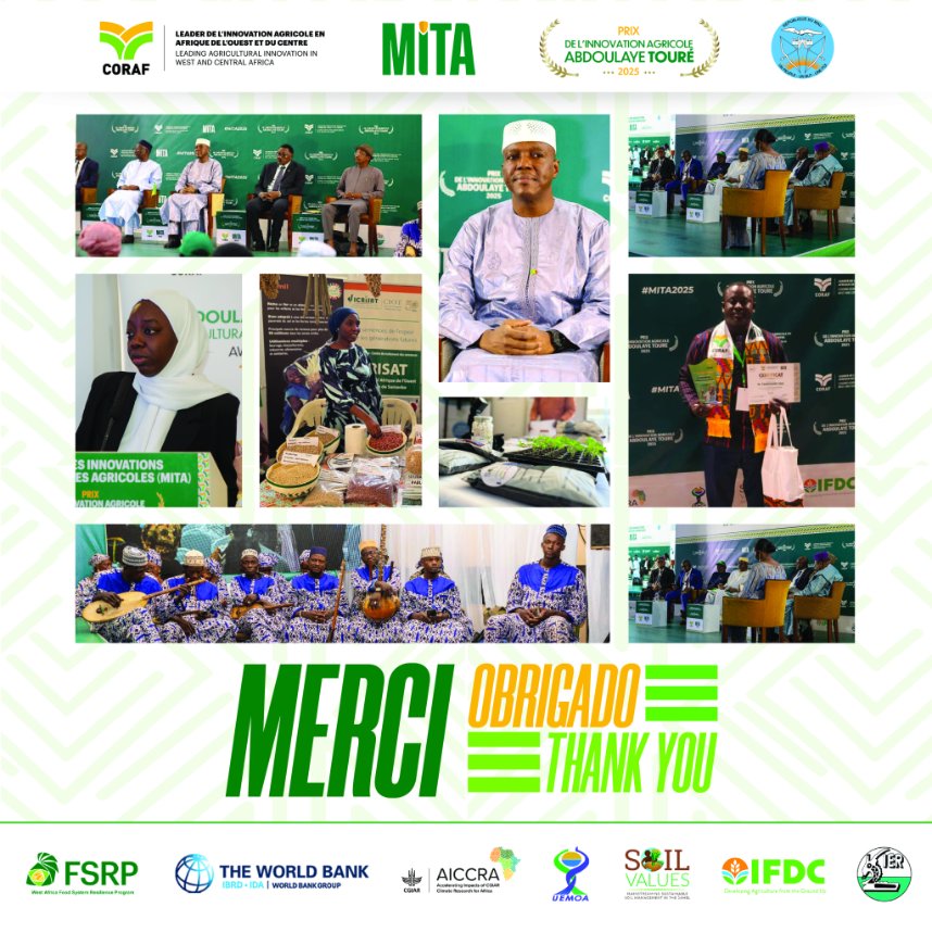 CORAFNews's tweet photo. 🔥 #MITA2025 = MERCI / OBRIGADO / THANK YOU 💚

MERCI au #Mali, aux innovateurs, chercheurs, délégations nationales et institutions régionales et partenaires.

La dynamique se poursuit! Le Rendez-vous est donné pour le #MITA2026 en #SierraLeone.

#FSRP_WA #CORAFMita https://t.co/BdTuiLSg35