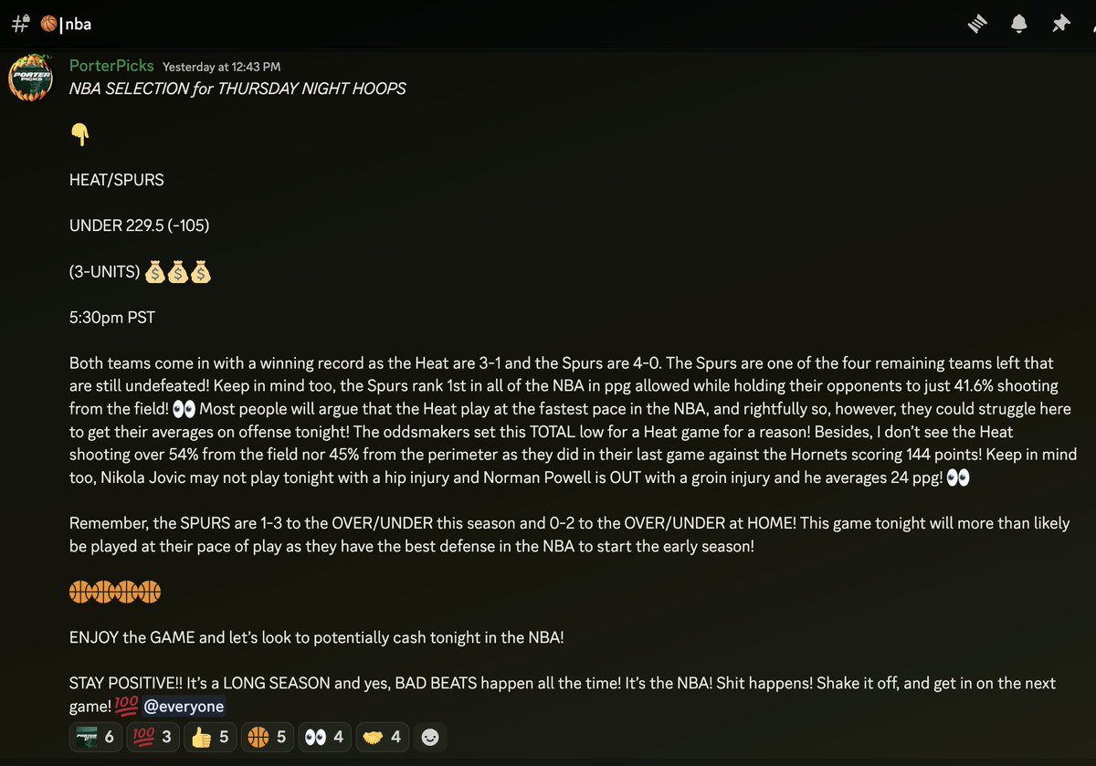 CASH THOSE TICKETS @ everyone 🫵🏽

The HEAT &amp; SPURS get the job done and CASH the UNDER 229.5 as expected! 😮‍💨

(+3-UNITS) 💰✨💰✨💰✨✅

#PorVida
#HEATNation

ABSOLUTE BLOWOUT WINNER &amp; GREAT PUBLIC FADE! 🔥

FRIDAY’s GAMES WE WILL HAVE A TON OF GOLD! 🌟