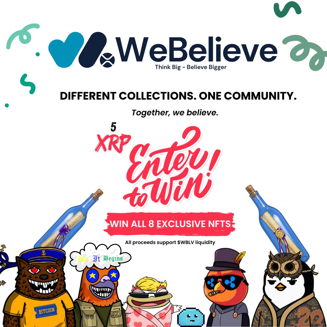 Every story starts with a belief.

Months ago, we built a project designed to bring XRPL communities together through shared creativity and belief.

Today, that moment begins.

The WeBelieve Multi Collection Raffle unites 8 NFTs from 7 different XRPL communities, all under one
