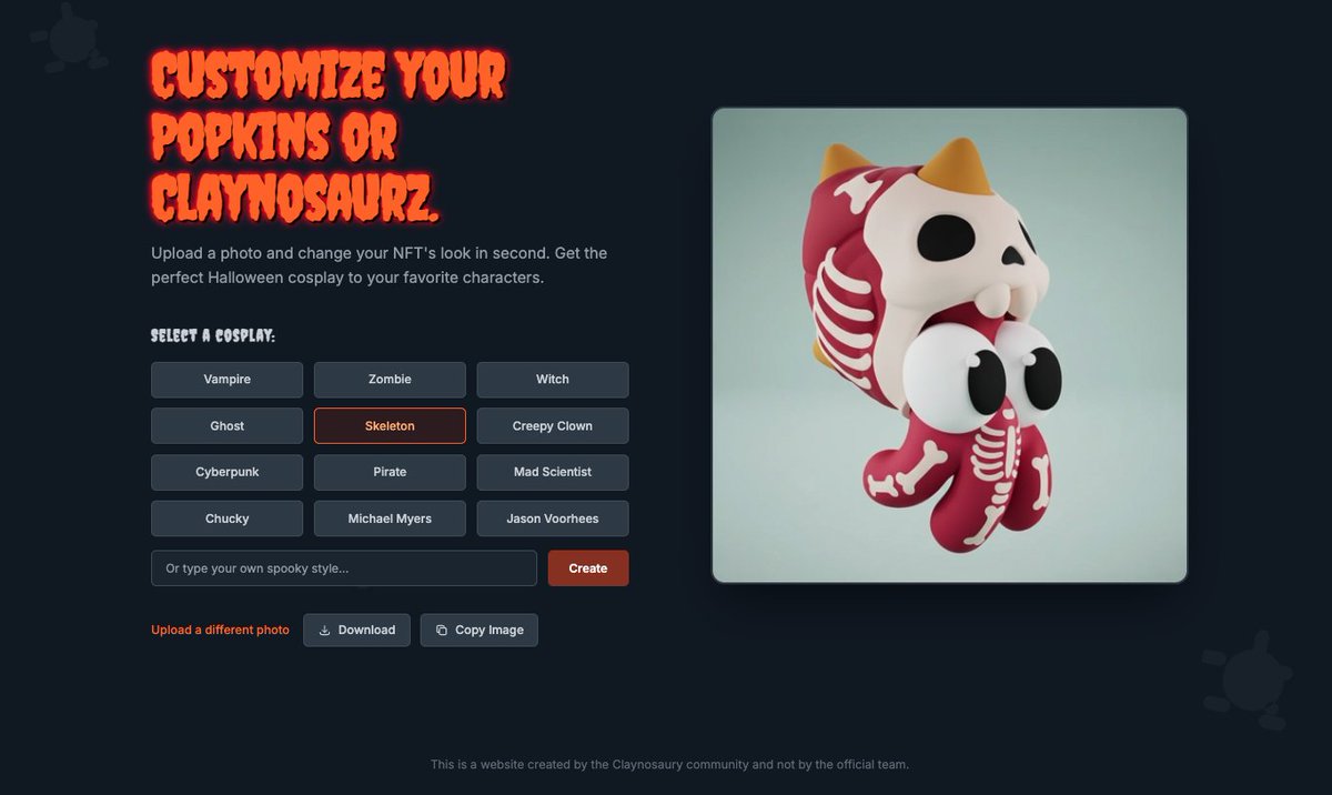 🎃 Halloween night is finally here...

Rumor has it Popkins and Claynosaurz are vanishing from the marketplaces 👀

So I decided to run a little experiment: bringing their Halloween versions back to life 

Drop your scariest creations below.

Link in the first comment 🧵👇