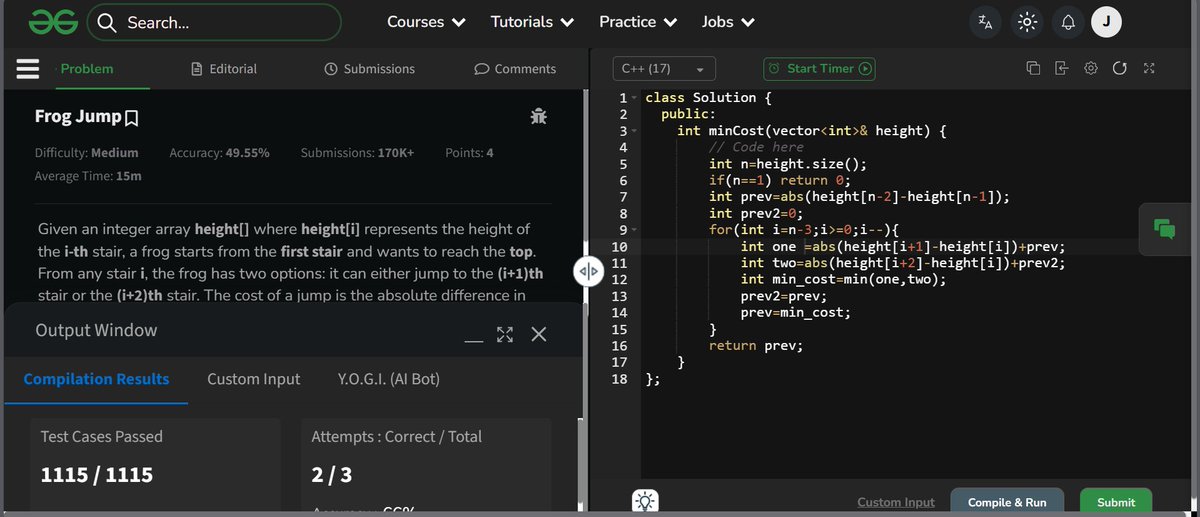 Juicy____1's tweet image. 🔥Day 24 of #100DaysOfDSAwithJuicy_2
🤩Qs Done Today: 
1⃣  Frog Jump: Bottom-Up DP😎
2⃣ The Two Sneaky Numbers of Digitville: XOR on top💯
#dp #leetcode #DSA #100DayChallenge